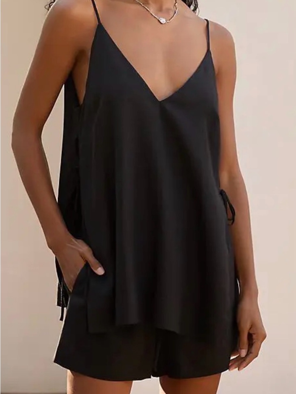 Sunday In Brooklyn Black V-Neck Linen Blend Cami